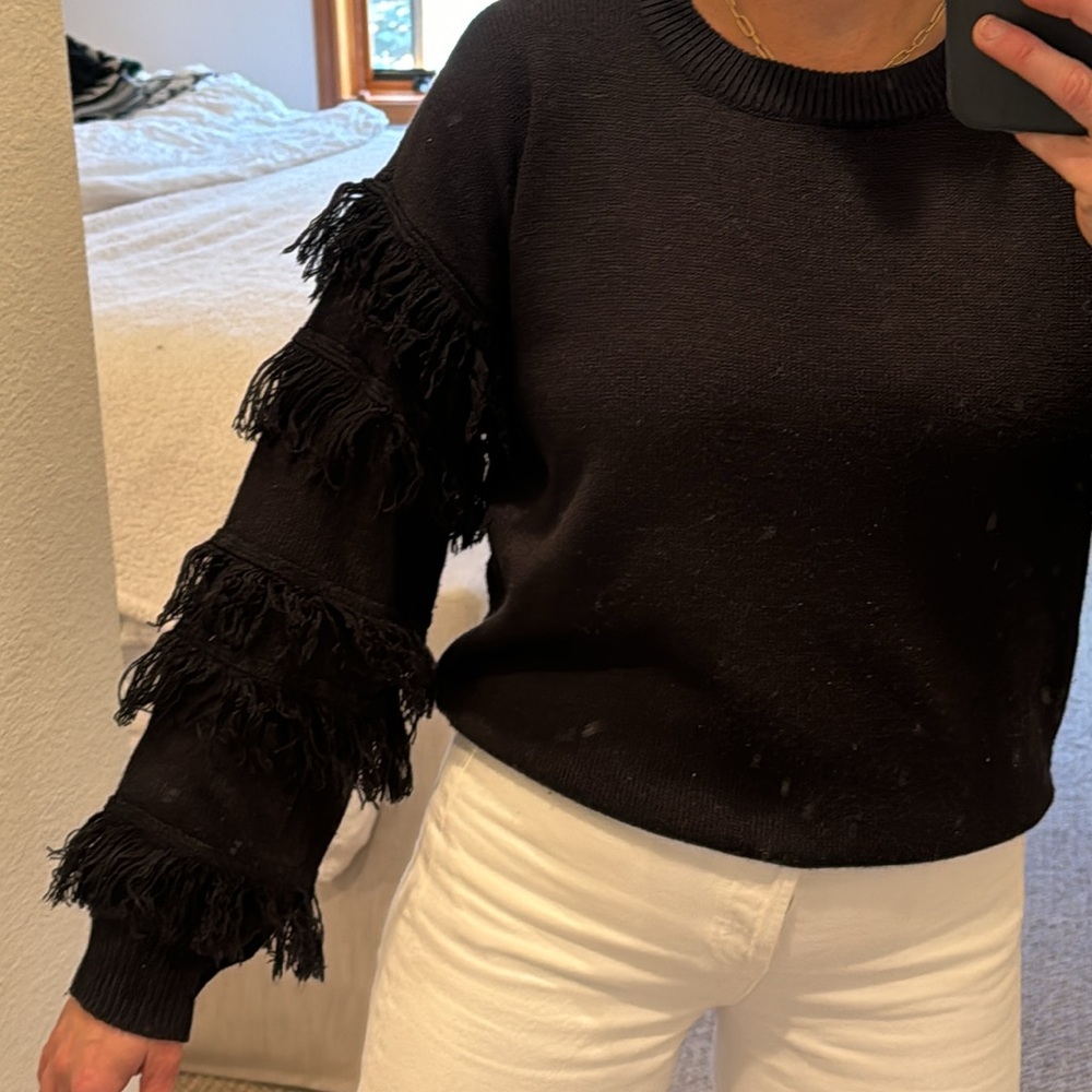 Anthropologie  Fringed Sweater. black. size small.